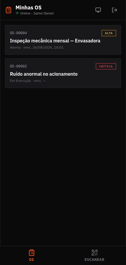 App do técnico com ordens de serviço offline